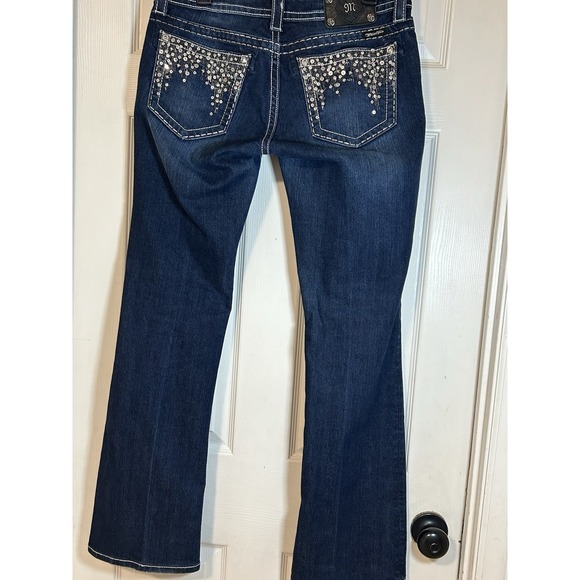 Miss Me Bootcut Jeans Womens 31 Dark Wash Mid-Rise Easy Boot Sequin Bling Back - Picture 2 of 8